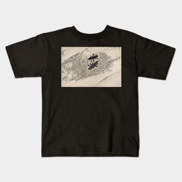 Black Beetle Crossing the Trail Kids T-Shirt by Debra Martz